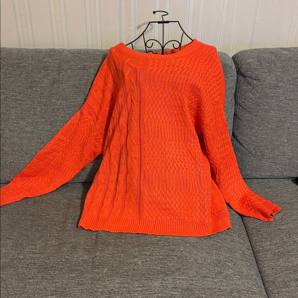 NWT Just Fashion Now Bright Orange Knit Crewneck Sweater Medium